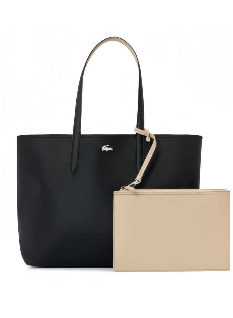 Lacoste Women's Double-sided Two-color Large Capacity Handbag, Fashionable and Multifunctional, Black/Beige - Image 4